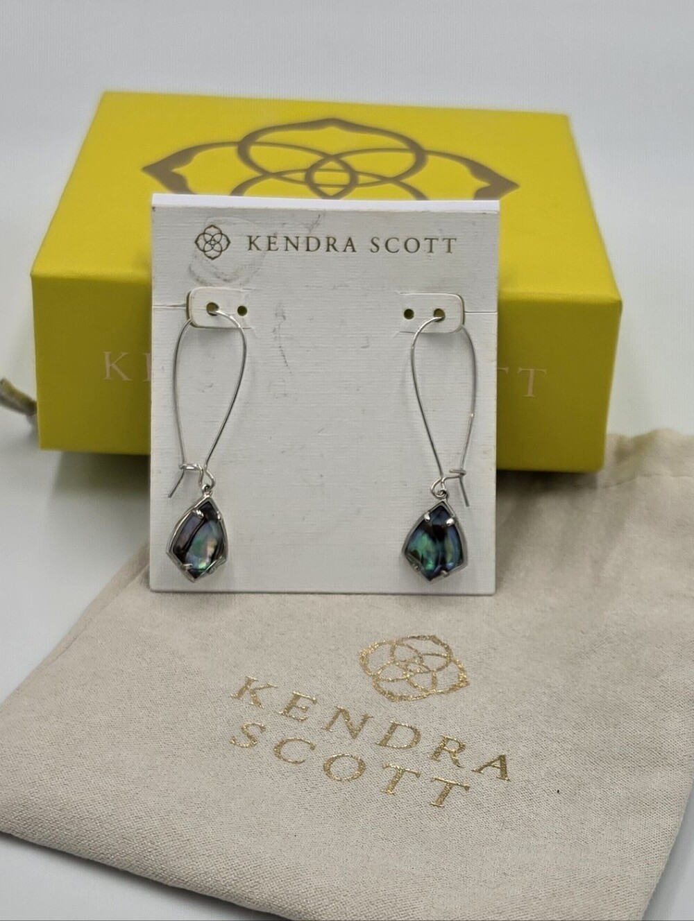 Kendra Scott Carrine Iridescent Abalone Teardrop Wire Drop Earrings New